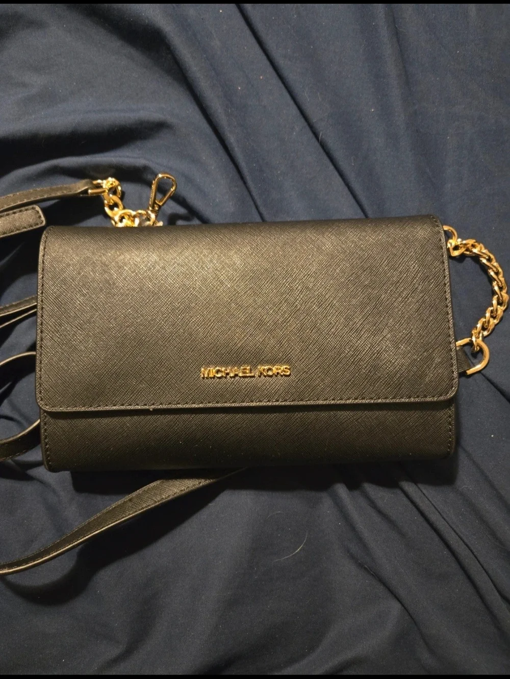 Michael Kors Black Saffiano Crossbody with Gold Hardware